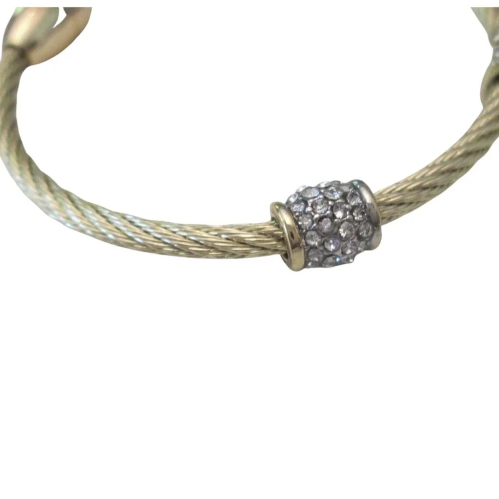 Contemporary Cable Bracelet w/ Rhinestone Rondels - Picture 2 of 4